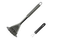 Fackelmann 9932550 Duo - Prensa de puré manual y tenedor para patatas, prensa puré, broche para patatas, acero inoxidable, plástico, plateado, negro, 25,5 x 8,3 x 8 cm