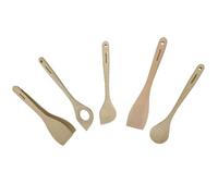 Fackelmann 9990050 - Juego de utensilios de cocina de madera de haya, 5 piezas, pinzas de cocina, cuchara de risotto, arroz, espátula, cuchara, madera FSC, aproximadamente 30 cm