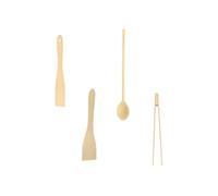 Fackelmann 9990550 - Juego de 4 utensilios de madera, espátulas, pinzas para tostadas, cuchara redonda, madera, de 30 a 40 cm