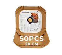 Fackelmann Bandeja de Papel para Freidora de Aire, Papel Air Fryer Cuadrado, Antiadherente y Resistente hasta 230ºC, Accesorios Freidora de Aire, 20x4.5 cm, 50 uds, Apto para Cosori, Cecotec y más