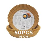 Fackelmann Bandeja de Papel para Freidora de Aire, Papel Air Fryer Redondo, Antiadherente y Resistente hasta 230ºC, Accesorios Freidora de Aire, 16x4,5 cm, 50 uds, Apto para Cosori, Cecotec y más