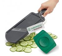 FACKELMANN Chefkoch Cortafiambres con soporte para restos y cuchillas de acero inoxidable extra afiladas - Perfecto para patatas, zanahorias y mucho más - Ajustable entre 1 y 6 mm