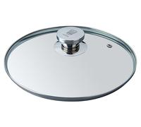 FACKELMANN Chefkoch - Tapa de cristal para sartén (28 cm de diámetro), pomo de acero inoxidable con logotipo exclusivo, apto para lavavajillas, diseño elegante, ajuste perfecto, color plateado