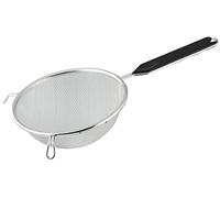 FACKELMANN Colador de 16 cm de diámetro, colador de Cocina de Acero de Doble estaño, colador de Malla Fina con Mango de plástico (Color Negro/Plata), cantidad: 1 Pieza
