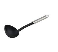 Fackelmann - Cucharón ovalado de 30 cm, práctica paleta de sopa de plástico con mango ergonómico de acero inoxidable, utensilio de cocina para cocinar (color: plata/negro), cantidad: 1 pieza