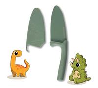 Fackelmann Cuchillo para chef Dino con protector de cuchilla - seguro y apto para niños, revestimiento antiadherente, mango ergonómico, incluye protección de hoja en aspecto dinosaurio