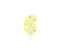 Fackelmann FCK52582 52582-Vela para Tarta, 6 años, Vela de cumpleaños, 8,4 x 4 cm, Cera de parafina, Amarillo y Blanco