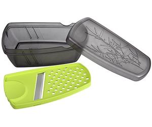 Fackelmann Food&More Rallador Universal con Contenedor, Polipropileno, Elastómero y Acero Inoxidable, Gris-Verde, 19x10x6cm, 1Ud