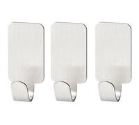 FACKELMANN Ganchos adhesivos 1,8 x 3,7 cm, rectangulares, 3 unidades, de acero inoxidable, plateado, 3,7 x 1,8 x 2 cm