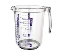 Fackelmann Jarra Medidora de Cocina, 1 litro de capacidad, con escala para medir líquidos, azúcar y harina, Plástico SAN Transparente. Medidas 17,5x12,5x16,5 cm, 1 ud