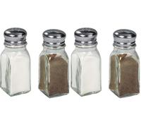 Fackelmann Juego de Salero y Pimentero transparentes, Set básico de utensilios de cocina elegantes, Cristal y acero inoxidable 9,5x4x4cm, 100ml, 2uds (Paquete de 2)