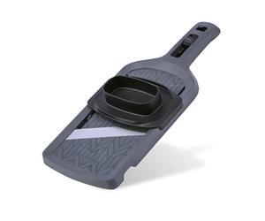 Fackelmann Mandolina de Cocina, Cortador de verduras de acero inoxidable, control deslizante 4 niveles, ergonómico y con protector de manos, corte preciso, fabricado en Alemania