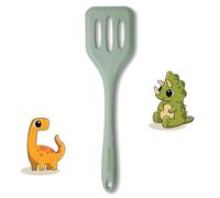 Fackelmann Mini espátula ranurada de silicona en color verde grisáceo con estante de acero inoxidable, resistente al calor hasta 230 °C, apto para lavavajillas