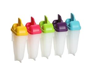 Fackelmann Moldes de Polos y Helado, Poleros para Polos de Hielo Caseros, Plástico Transparente con Mangos de Colores, Helados Caseros, Aptos para Lavavajillas, 18x12x5.5cm, 5 uds.