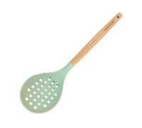 Fackelmann Ocean Espumadera de Silicona, Núcleo Rígido de Acero, Mango de Madera Antideslizante y Ergonómico, Apta para Freír y Espumar, Apta para Lavavajillas, 32x8 cm, Verde Agua, 1 ud.