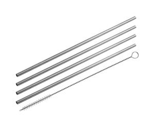 FACKELMANN Pajitas de acero inoxidable reutilizables para beber con cepillo limpieza, 0,5x24cm, 4 pajitas + 1 cepillo limpieza