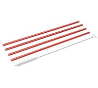 FACKELMANN Pajitas de plástico reutilizables sostenible y ecológicas con cepillo para su limpieza. Apta para el lavavajillas e aptoes para fiestas y el hogar, rojas, 0,6x23 cm, 4+1 uds.