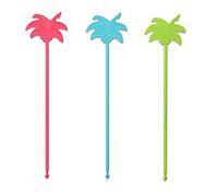 Fackelmann Palillos de Tropical - Palmera, 5 Capas, Color Coral/Azul/Verde, 24 cm, Juego de 12