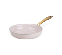 FACKELMANN Pamela - Sartén de aluminio reciclado, revestimiento cerámico sin PFAS, color beige pastel, mango de acero inoxidable amarillo dorado, apta para todo tipo de fuegos