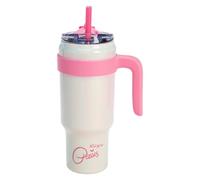 Paris Hilton Botella de agua de acero inoxidable rosa con mango de plástico y pajita - 1,1 l, doble pared aislada, mango extraíble