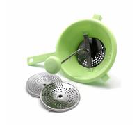 Fackelmann Pasapures Manual Chino Pequeño con tres discos en acero inoxidable de ralladura gruesa a más fina, color verde e inox., 1ud.