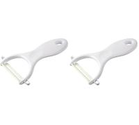 FACKELMANN Pelador de Patatas y Verduras Cerámico con mango ergonómico blanco o verde, 13x8cm, 1ud. (Paquete de 2)