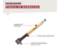 Fackelmann Pinzas de cocina especiales para Barbacoa, parte funcional en Acero Inoxidable y Mango de Madera con diseño rústico, Color Natural, 39 x 6 x 5 cm, 1 ud