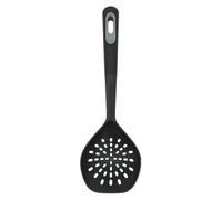 Fackelmann PRO Skimmer - Espumador y colador de aceite, cucharón de plástico resistente al calor, cuchara coladora, antiadherente y antiarañazos, freír grasa, agujeros pequeños, 34 cm, negro