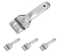 Fackelmann Rasqueta de Vitrocerámica, Idónea para Limpieza de Vitrocerámica, Cristal y Azulejos, 14x4 cm, Zinc, Inserto Plástico en Color Verde, 1 ud, Incluye 5 Recambios (Paquete de 4)