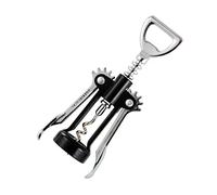 Fackelmann Sacacorchos 2 en 1 para Vino y Cerveza Tipo Bodega Camarero con Doble Palanca, Espiral y Descapsulador en Acero, Cuerpo de ABS, 16,5x6,5cm, Color Negro e Inoxidable, 1 ud.