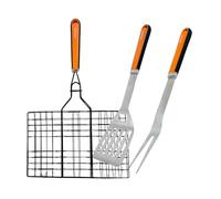 Fackelmann Set Accesorios Barbacoa, incluye Parrilla de Pescado, Espátula y Pincel para Untar, Mango de Tacto Suave, Protección frente al Calor