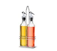 Fackelmann Set Aceitera y Vinagrera con Soporte, Incluye 2 Botellas de Vidrio de 250 ml y Rack, Conjunto Estable, Duradero y Decorativo, Apto para Lavavajillas, 30x12x6 cm