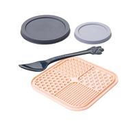 Fackelmann Set de Accesorios para Mascotas, Incluye 2 Tapas Herméticas para Latas de Comida, Cuchara para Alimentos y Alfombra de Silicona para Lamer