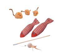 Fackelmann Set de Accesorios para Mascotas, Incluye Ratones de Juguete para Gatos, Peces de Juguete para Gatos y Caña con Pluma, Juguetes para Gatos, Material Resistente