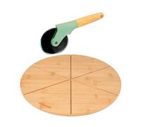 Fackelmann Set de Pizza, incluye Cortador de Pizza con Mango de Madera y Tabla Redonda de Madera para Cortar Pizza 32 cm Diámetro
