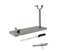 Fackelmann Set Jamonero Fijo Acero Inoxidable, 49x34 cm, Base Estable para Jamones Grandes, incluye Cuchillo Jamonero 23/34 cm y Pinzas para Jamón Acero Inoxidable 11 cm