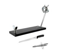 Fackelmann Set Jamonero Giratorio XXL Negro, Madera de Pino Resistente 48x30x17 cm, Base Estable para Jamones Grandes, Incluye Cuchillo Jamonero 34/34 cm y Pinzas para Jamón Acero Inoxidable 11 cm