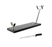 Fackelmann Set Jamonero XXL Negro, Madera de Pino Resistente 48x30x17 cm, Base Estable para Jamones Grandes, Incluye Cuchillo Jamonero 23/34 cm
