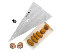 Fackelmann Set para Croquetas, Contiene 10 Mangas Desechables y 1 boquilla de Acero Inoxidable, Mangas hacer croquetas 55x33cm, Boquilla Ø3,6x2,5cm, Manga Pastelera, Manga de Churros
