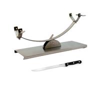 Fackelmann Set Soporte Jamonero Basculante Acero Inoxidable, 50x18 cm, Especial Jamones Grandes, Incluye Cuchillo Jamonero 24/36 cm