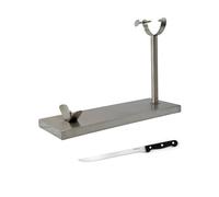 Fackelmann Set Soporte Jamonero Fijo Acero Inoxidable, 49x34 cm, Especial Jamones Grandes, Incluye Cuchillo Jamonero 24/36 cm