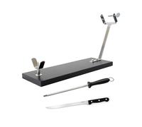 Fackelmann Set Soporte Jamonero Fijo Acero Inoxidable, 49x34 cm, incluye Cuchillo Jamonero 23/34 cm Nirosta Elegant