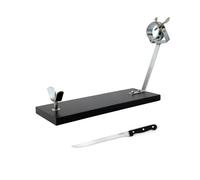 Fackelmann Set Soporte Jamonero Giratorio XXL Negro, 48x34 cm, Especial Jamones Grandes, Incluye Cuchillo Jamonero 24/36 cm
