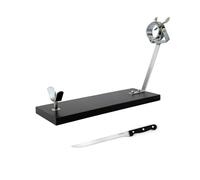 Fackelmann Set Soporte Jamonero Giratorio XXL Negro, 48x34 cm, Especial Jamones Grandes, Incluye Cuchillo Jamonero 24/36 cm