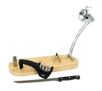 Fackelmann Set Soporte Jamonero Plegable y Giratorio de Bambú, incluye Cuchillo Jamonero Nirosta Mega 24/36 cm, Afilador de Cuchillos Nirosta 3 Pasos y Pinza para Jamón 11 cm de Acero Inoxidable