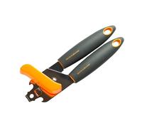 Fackelmann Soft Abrelatas Manual, Abridor de Latas de Conserva con Doble Mango, Agarre Cómodo con Mango Ergonómico y Antideslizante, Color Gris y Naranja, 19cm, 1ud.