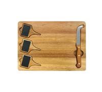 Fackelmann Tabla De Madera Para Quesos Y Charcutería Con 3 Pizarra Y Cuchillo De 20 Cm, 32,5 X 23,5 X 1,8 Cm
