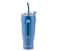 FACKELMANN Vaso térmico XXL azul 1200 ml - para bebidas frías, hecho de acero inoxidable de alta calidad con aislamiento de doble pared y extensión flexible de pajita