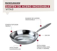 Fackelmann Vita3 Set de Sartenes, incluye Grill 28 cm y Sartén 28 cm, Acero Inoxidable Triply sin Antiadherente, Libre de PFA, Aptas para Inducción y todo tipo de Cocinas, Aptas para Lavavajillas