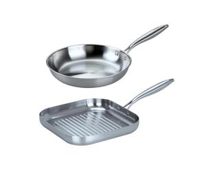 Fackelmann Vita3 Set de Sartenes, incluye Grill 28 cm y Sartén 28 cm, Acero Inoxidable Triply sin Antiadherente, Libre de PFA, Aptas para Inducción y todo tipo de Cocinas, Aptas para Lavavajillas